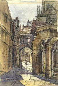 Mary Williams (1911-2002) RWA SWA - 1972 Mixed Media, Church Lane, Sherborne