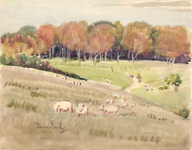Irene Bache (1901-1999) - Signed 20th Century Watercolour, Landscape with Sheep