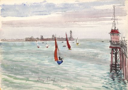 Irene Bache (1901-1999) - Signed 1954 Watercolour, Lighthouse at Dover