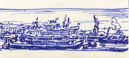 H.G. Moore - Set of 5 Small Mid 20th Century Pen and Ink Drawings, Ship Scenes