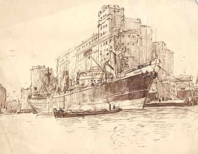 H.G. Moore - Set of 4 Mid 20th Century Pen and Ink Drawings, Anchored Ships