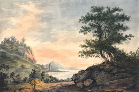 English School 1802 Watercolour - Landscape with Distant Castle