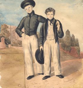 English School 19th Century Watercolour - Portrait of Two Young Men