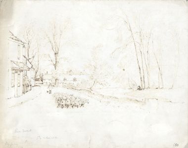 English School 19th Century Pen and Ink Drawing - Shepherd by the River Derwent