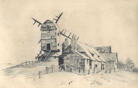W.T.S.L - 20th Century Etching, Landscape with Windmill