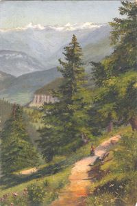 English School 19th Century Oil - Swiss Mountain Landscape