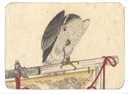 Fine Japanese 19th Century Watercolour - Hawk on a Perch
