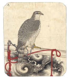 Fine Japanese 19th Century Watercolour - Hawk on a Perch