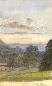 1884 Watercolour - Clitheroe Castle from Downham, Lancashire