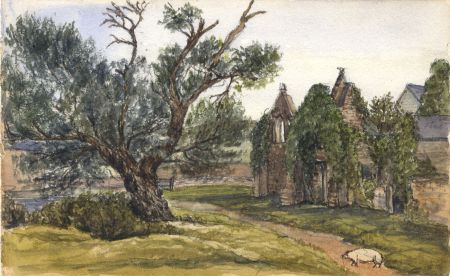 1884 Watercolour - The Priory in Kilve, Somerset