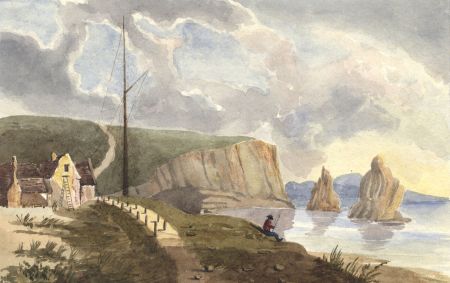 19th Century Watercolour - Figure Fishing in a Coastal Landscape