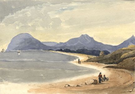 19th Century Watercolour - Figures in a Coastal Landscape