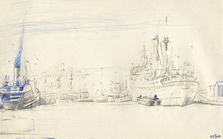 H.G. Moore - Mid 20th Century Pen and Ink Drawing, Ships
