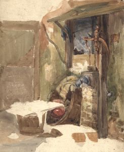 19th Century Watercolour - Waterpump