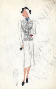 Madaleine Thiebaut - Paris c.1948 Graphite Drawing, Fashion Illustration