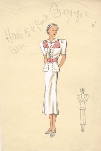 Madaleine Thiebaut - Paris c.1948 Lithograph, Fashion Illustration, In White