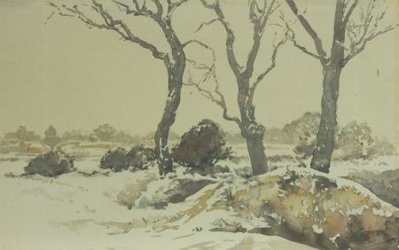 Henry P. Stevens - 1947 Watercolour, Wintry Landscape