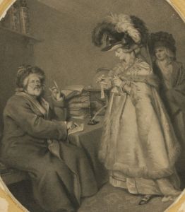 Pierre Simon - Oval 1786 Engraving, Credulous Lady and Astrologer