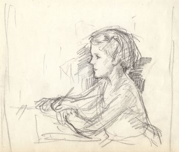 Maurice Feild (1905-1988) - 1970s Graphite Drawing, Portrait of a Girl Writing