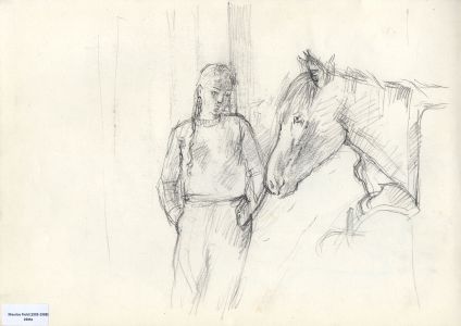 Maurice Feild (1905-1988) - 1970s Graphite Drawing, Girl with Her Horse