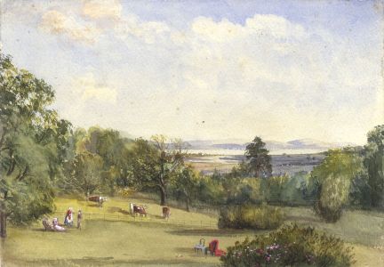 Very Fine English School 19th Century Watercolour - Coastal Garden with Figures