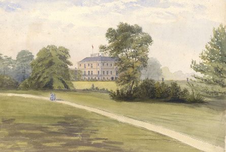 English School 19th Century Watercolour - Stately Home and Gardens with Figures