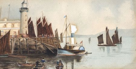 English School 19th Century Watercolour - Harbour with Steam Tug Boat