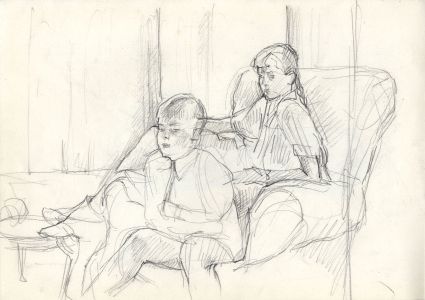 Maurice Feild (1905-1988) - 1970s Graphite Drawing, Children in an Interior