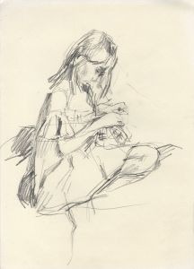 Maurice Feild (1905-1988) - 1970s Graphite Drawing, Study of a Young Girl Sewing