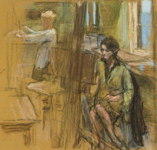 Maurice Feild (1905-1988) - Mid 20th Century Pastel, Painters in a Studio