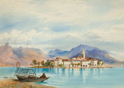 Superb Late 19th Century Watercolour - View on Lake Magiorre, Italy