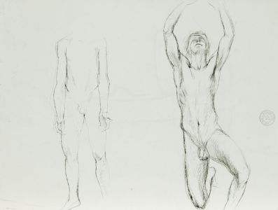 Barbara Dorf - Mid 20th Century Pen and Ink Drawing, Dancing Male Nude