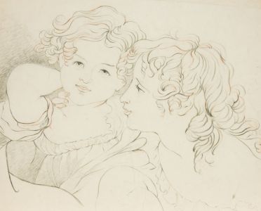 Classical Late 19th Century Graphite Drawing - Portrait of Children