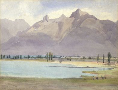 M.E. Benson - 1895 Watercolour, Swiss Landscape, Rochers de Naye