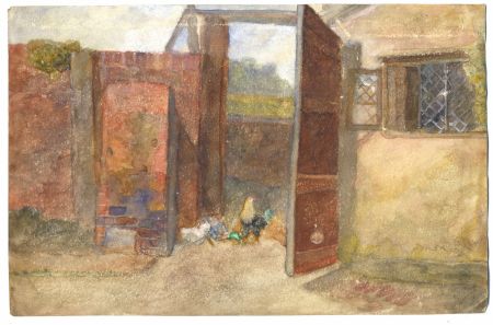 Attributed to F. William Burton - 19th Century Gouache, Barnyard with Chickens