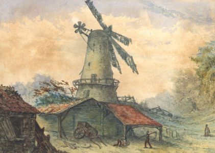 19th Century Watercolour - Old Windmill Near Newcastle