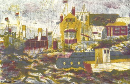 Ian W. Green - 1957 Lithograph, Moored Boats