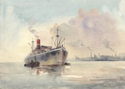 Sydney Vale FRSA - Mid 20th Century Watercolour, Steam Ship off a Harbour