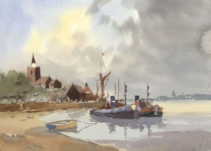 Sydney Vale FRSA - Mid 20th Century Watercolour, Boats Moored off a Beach