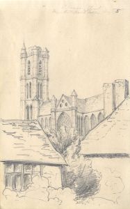 English School Mid 19th Century Graphite Drawing - St Bavo, Ghent