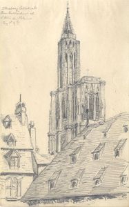 English School Mid 19th Century Graphite Drawing - Strasbourg Cathedral