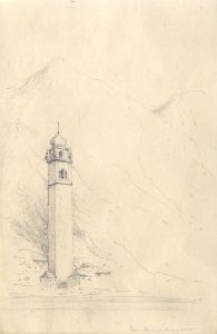 English School Mid 19th Century Graphite Drawing - Riverside Tower