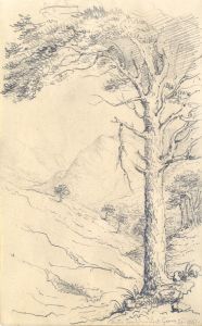English School 1847 Graphite Drawing - On the Road from Loch Garry