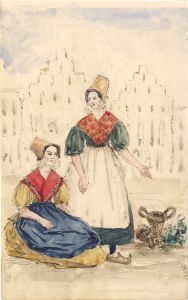 English School Mid 19th Century Watercolour - Two Women