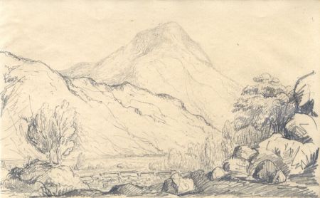 English School Mid 19th Century Graphite Drawing - Mountainous Landscape