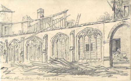 English School 1863 Graphite Drawing - Abbey