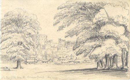 English School 1863 Graphite Drawing - View of Windsor Castle