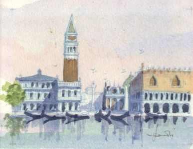 Three Miniature Contemporary Mixed Media Paintings- Views of Venice