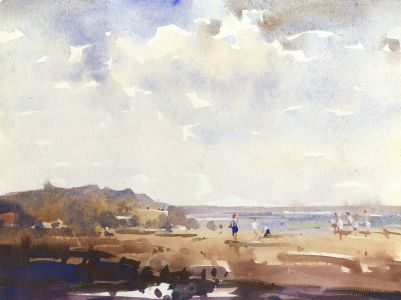 William Norman Gaunt (1918-2001) - Watercolour, Figures on a Beach 