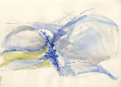Birgit Skiold (1923-1982) - Watercolour, Blue, Yellow and Grey Abstraction